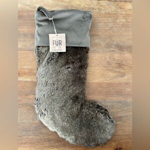 Restoration Hardware Luxe Gray Faux Fur Stocking
